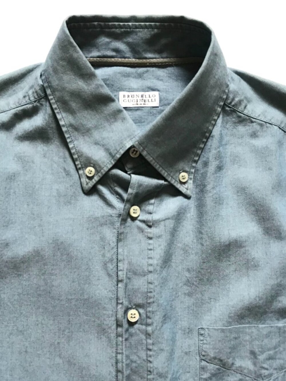 Brunello Cucinelli Denim Button Down Shirt Mens Large Blue Chambray Long Sleeve - Picture 4 of 10